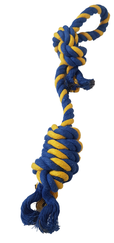 Zabawka dla psa szarpak kolorowy sznurek żółty